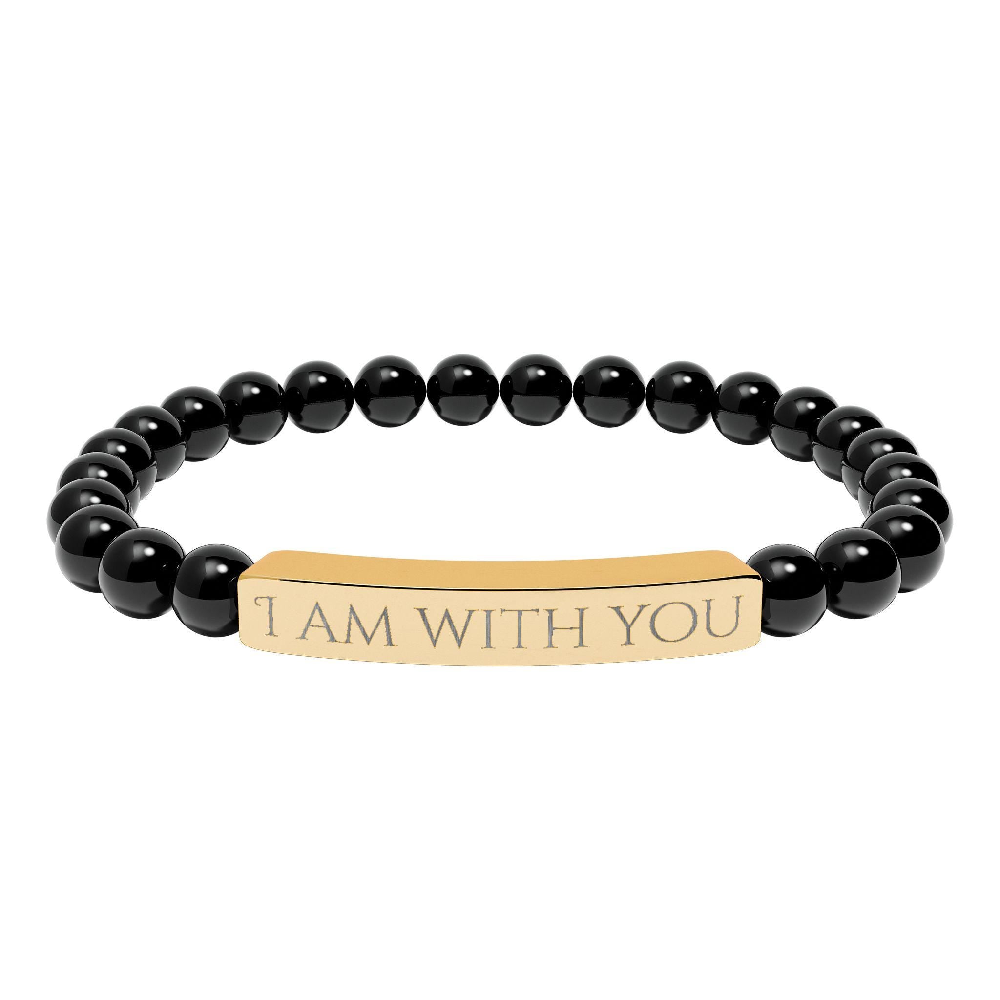 I Am With You Natural Stone Stretch Bar Bracelet | Engraved Christian Bracelet