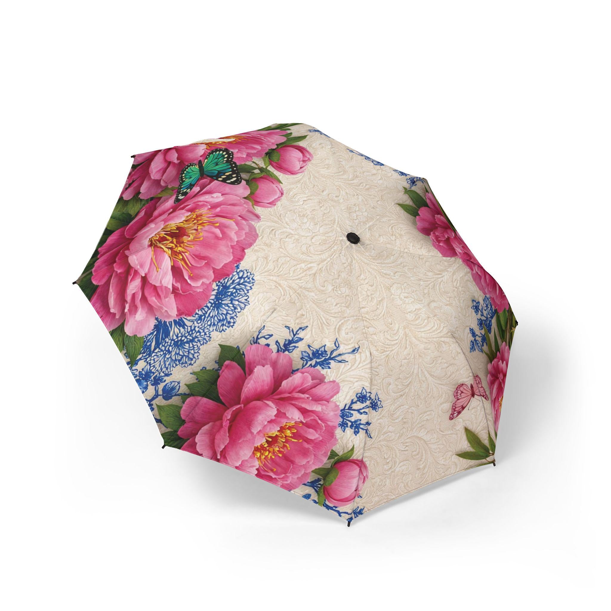 Floral Shabby Chic Umbrella | Cottagecore Garden Umbrella | Compact Travel Parasol | Feminine Gift for Her | Pretty Rain Accessory