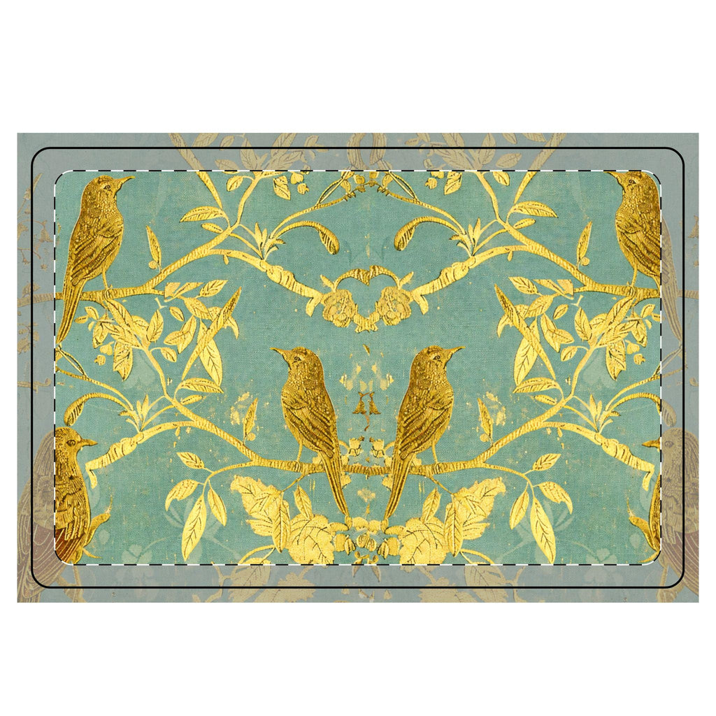 Gold Bird Vine Pattern Microfiber Kitchen Dish Mat Celedon Green
