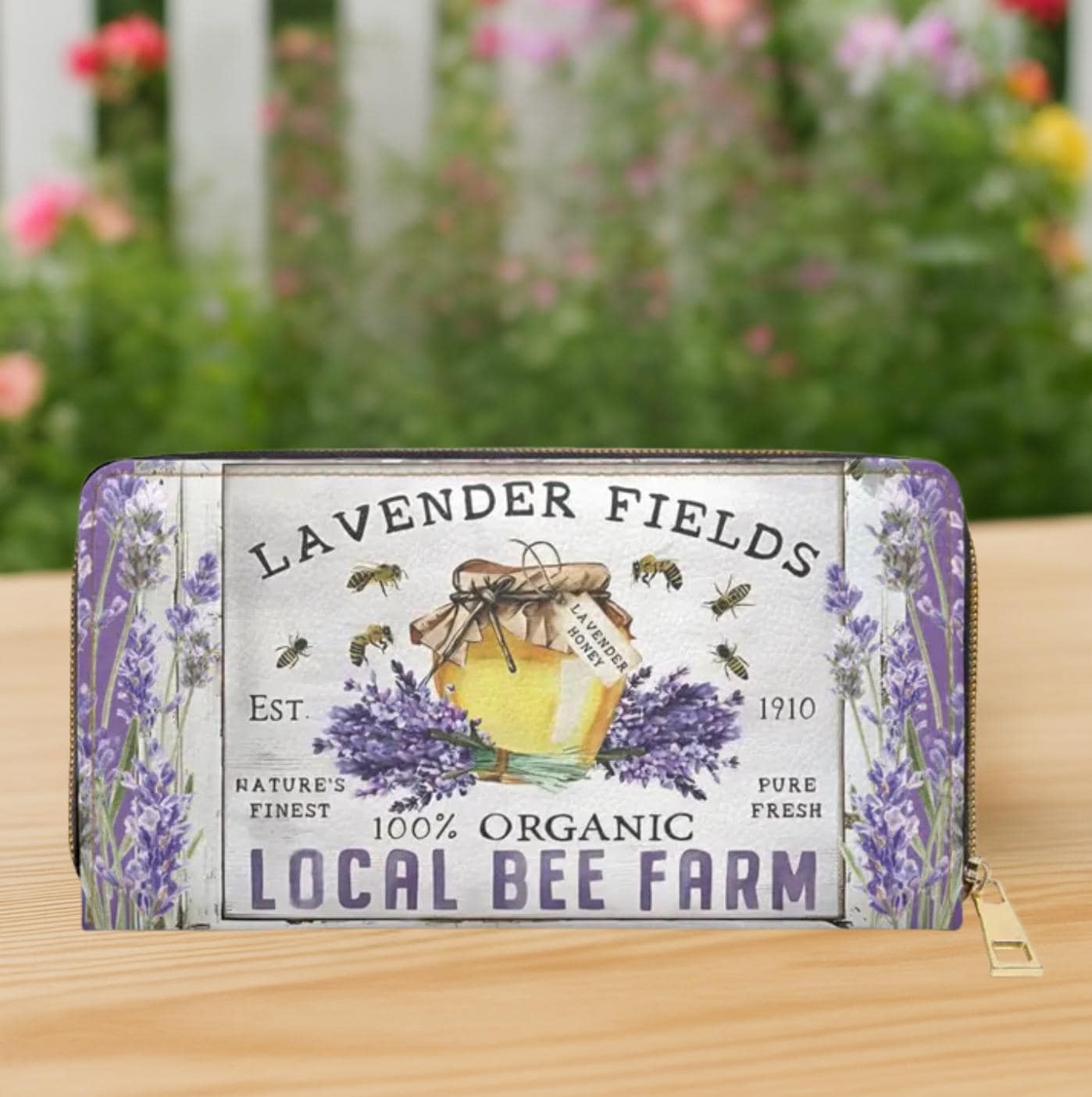 Botanical Lavender & Honey Bee Wallet, Zipper Women's clutch, Coin Purse