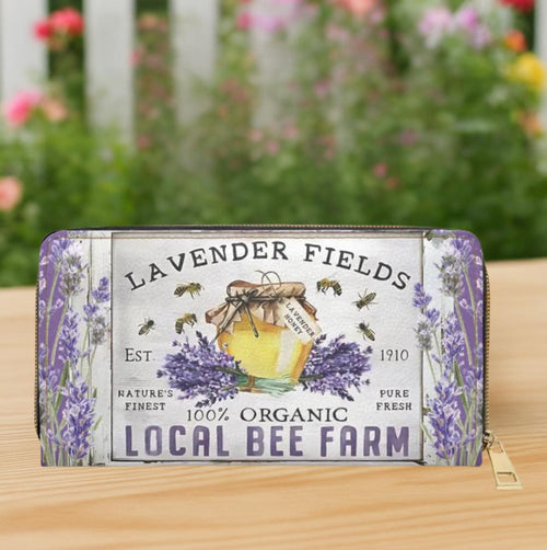 Botanical Lavender & Honey Bee Wallet, Zipper Women's clutch, Coin Purse