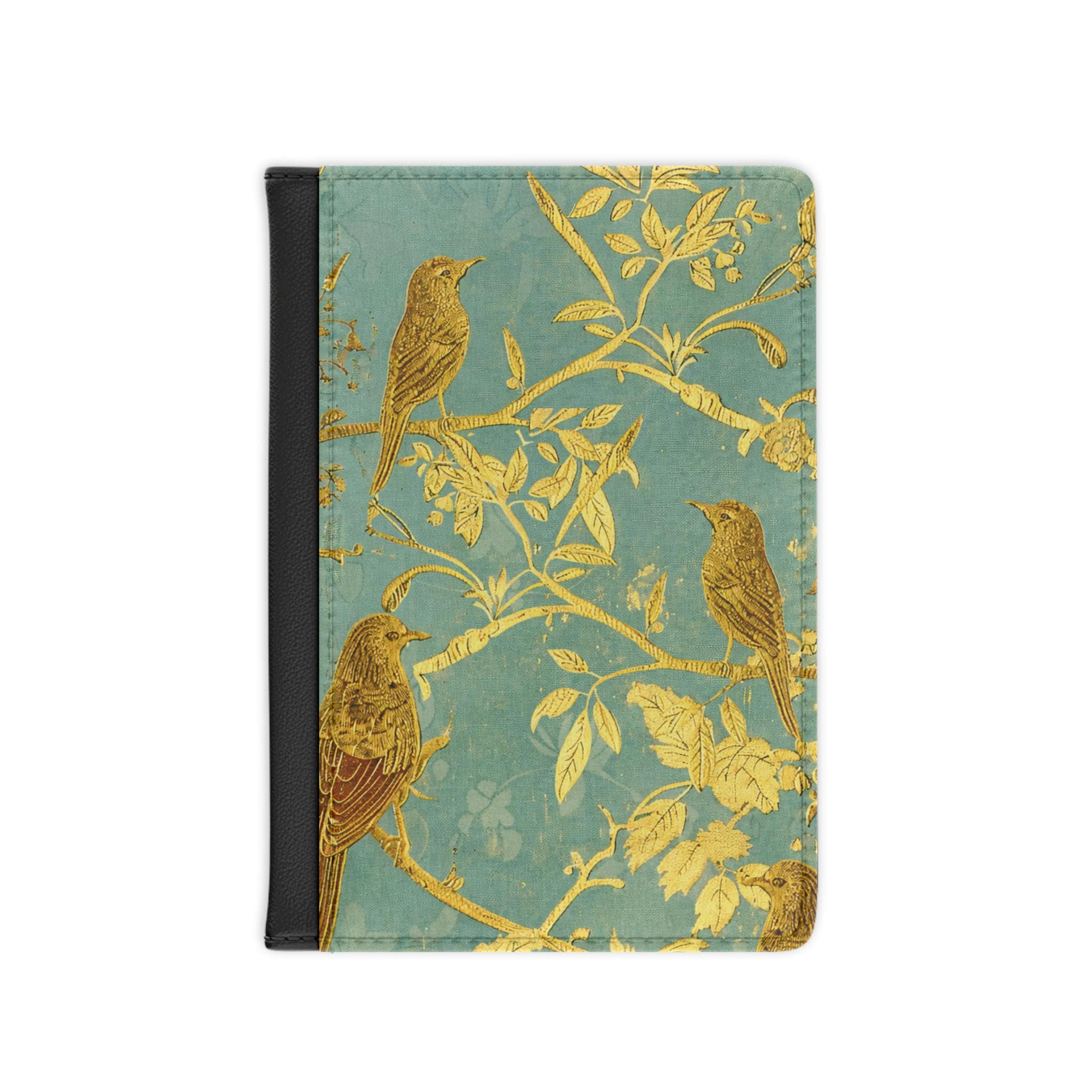 RFID Blocking Travel Wallet | Vintage Birds Celadon Passport Cover | Folding Passport Wallet for Secure Travel