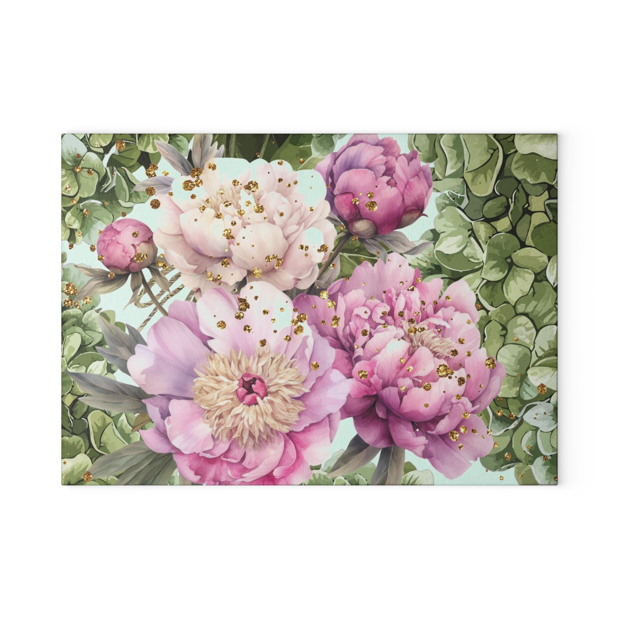 Vintage Floral Glass Cutting Board | Botanical Kitchen Decor | Perfume Vanity Tray