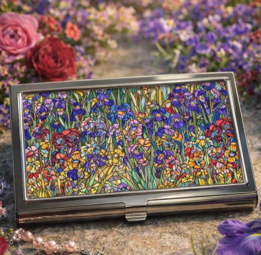 Floral Mosaic Business Card Holder | Boutique Office Gift | Elegant Card Case