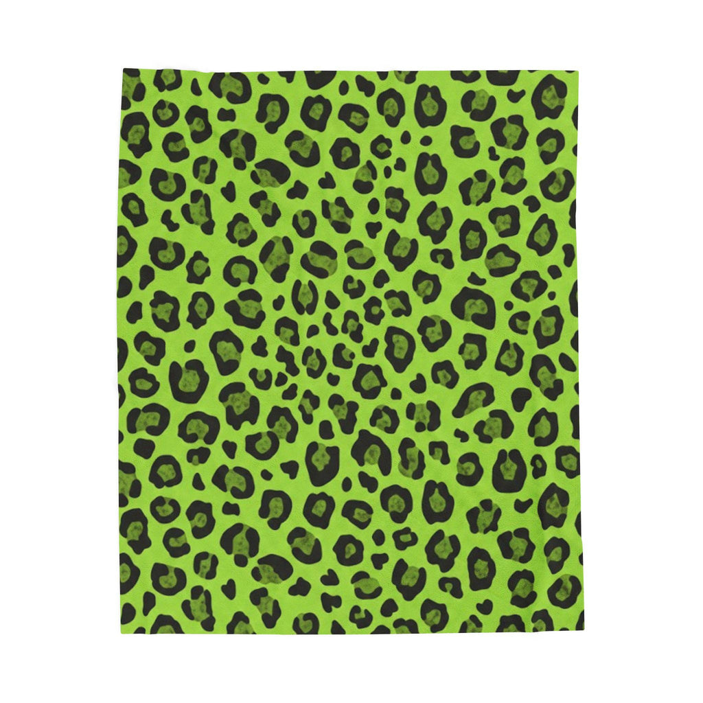 Acid Green Leopard Print Velveteen Blanket | Animal Print Throw