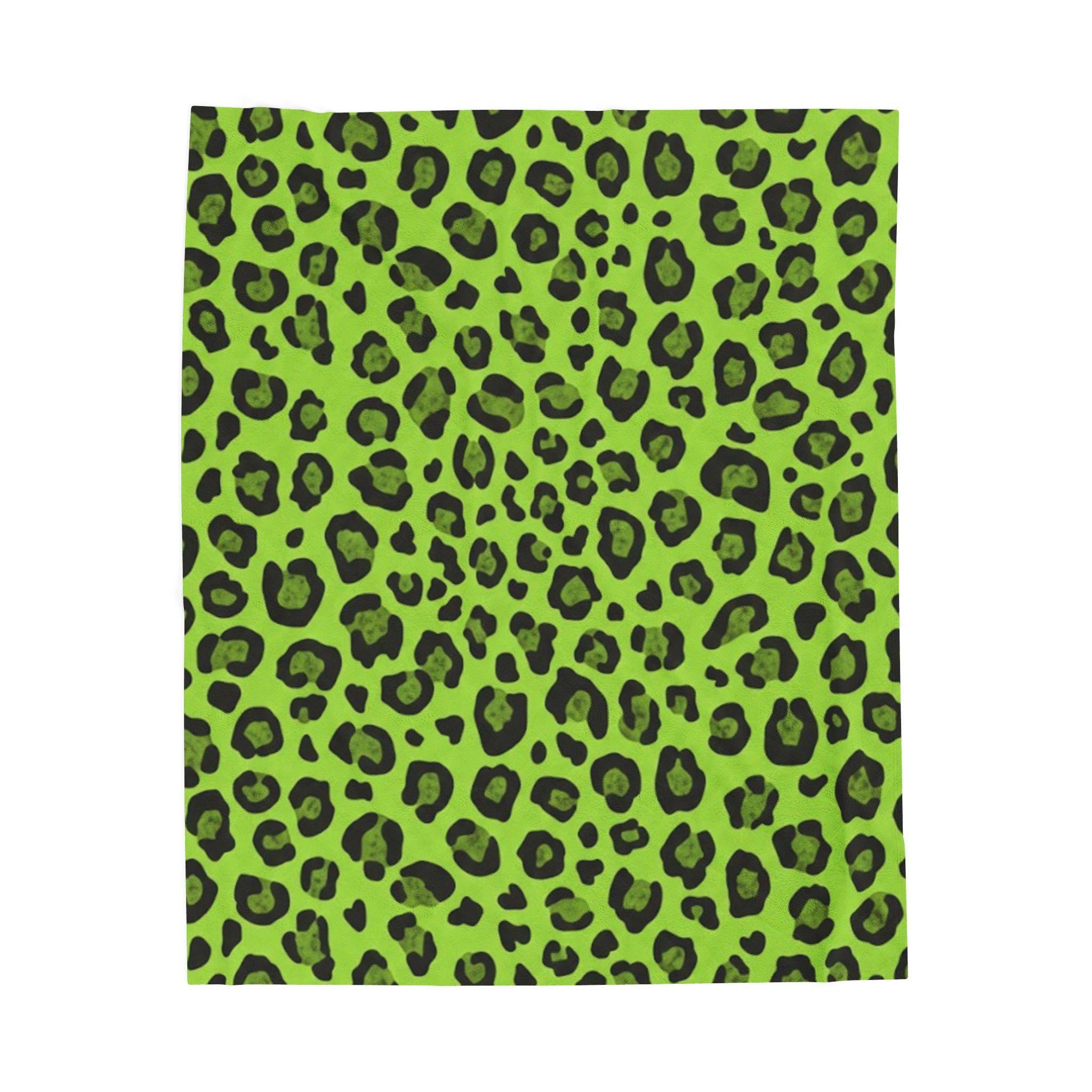 Acid Green Leopard Print Velveteen Blanket | Animal Print Throw