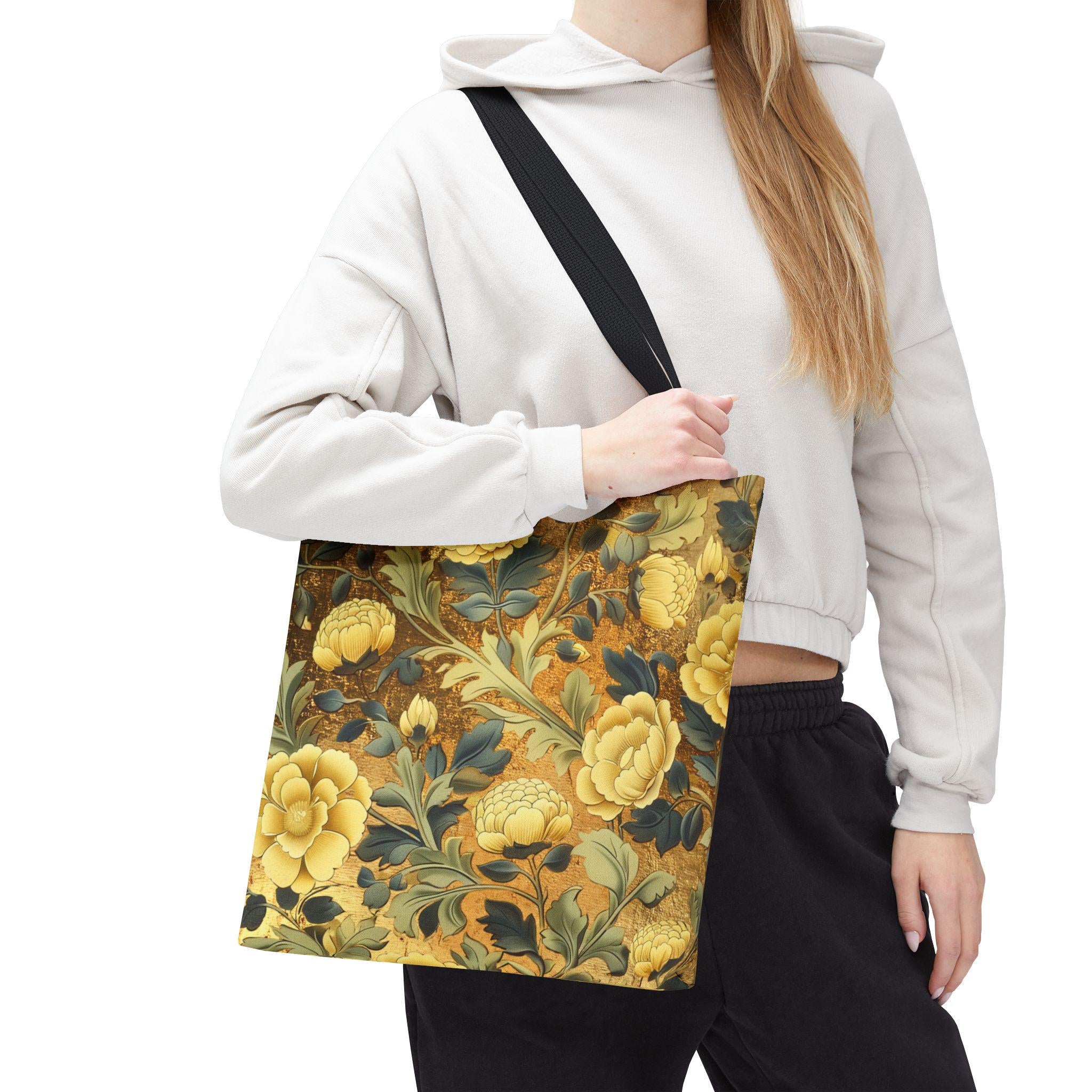 Willaim Morris Tote Bag | Golden Botanical Bible Study Accessory | Christian Shoulder Bag