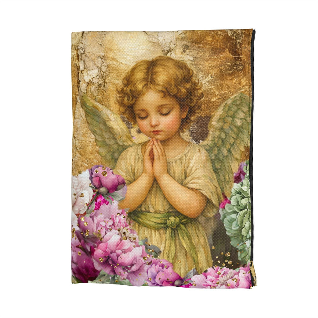 Praying Angel Accessory Pouch | Vintage Cherub Floral Zipper Bag
