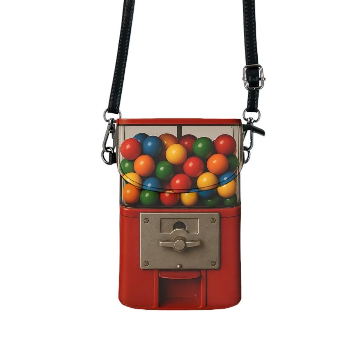 Retro Gumball Machine Crossbody Bag - Red Vegan Leather Novelty Purse for Kitsch Fashion
