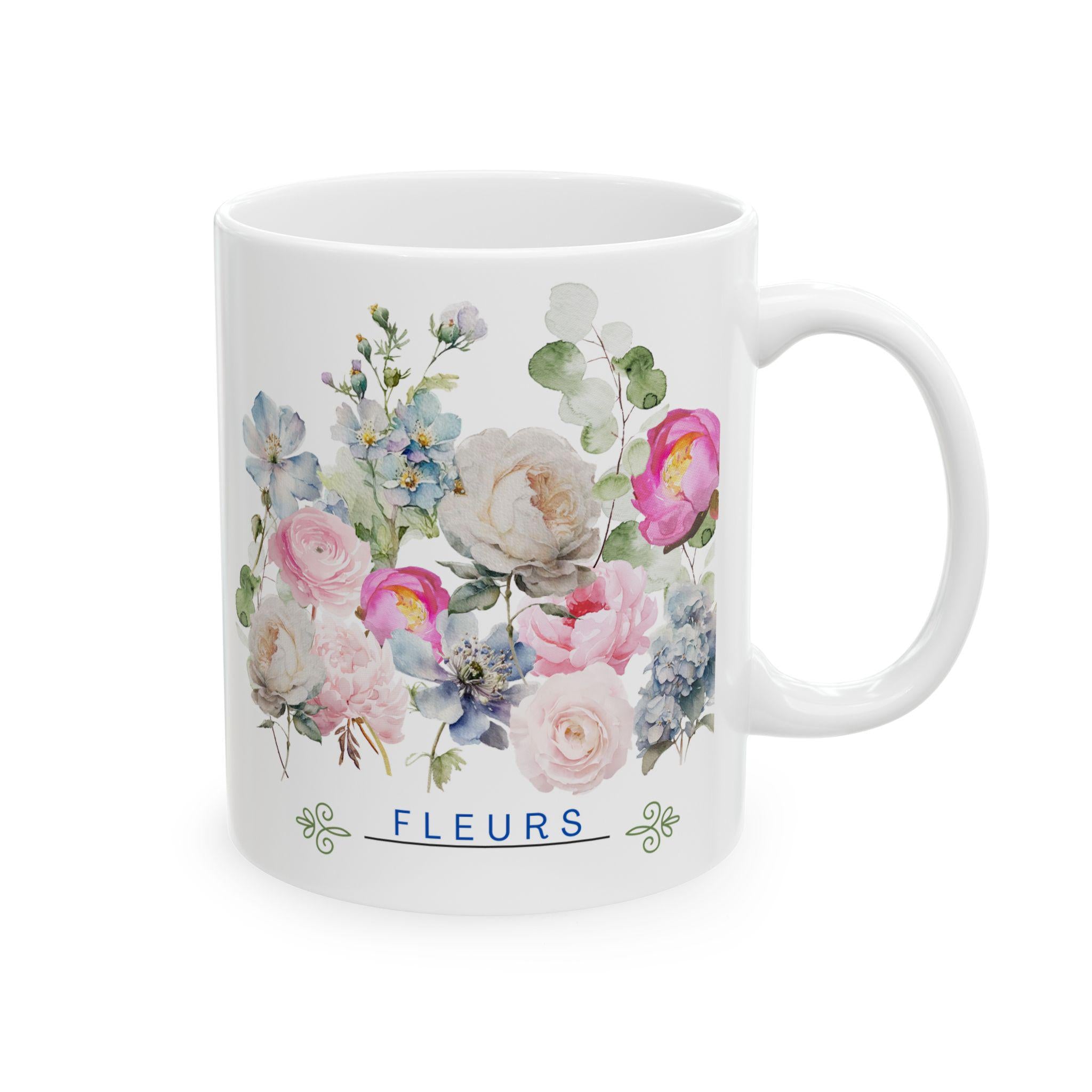 French Ceramic Mug French coffee Cup Elegant Flower Design Coffee Cup for Tea Lovers, Great Gift for Birthdays, Weddings, and Anniversaries
