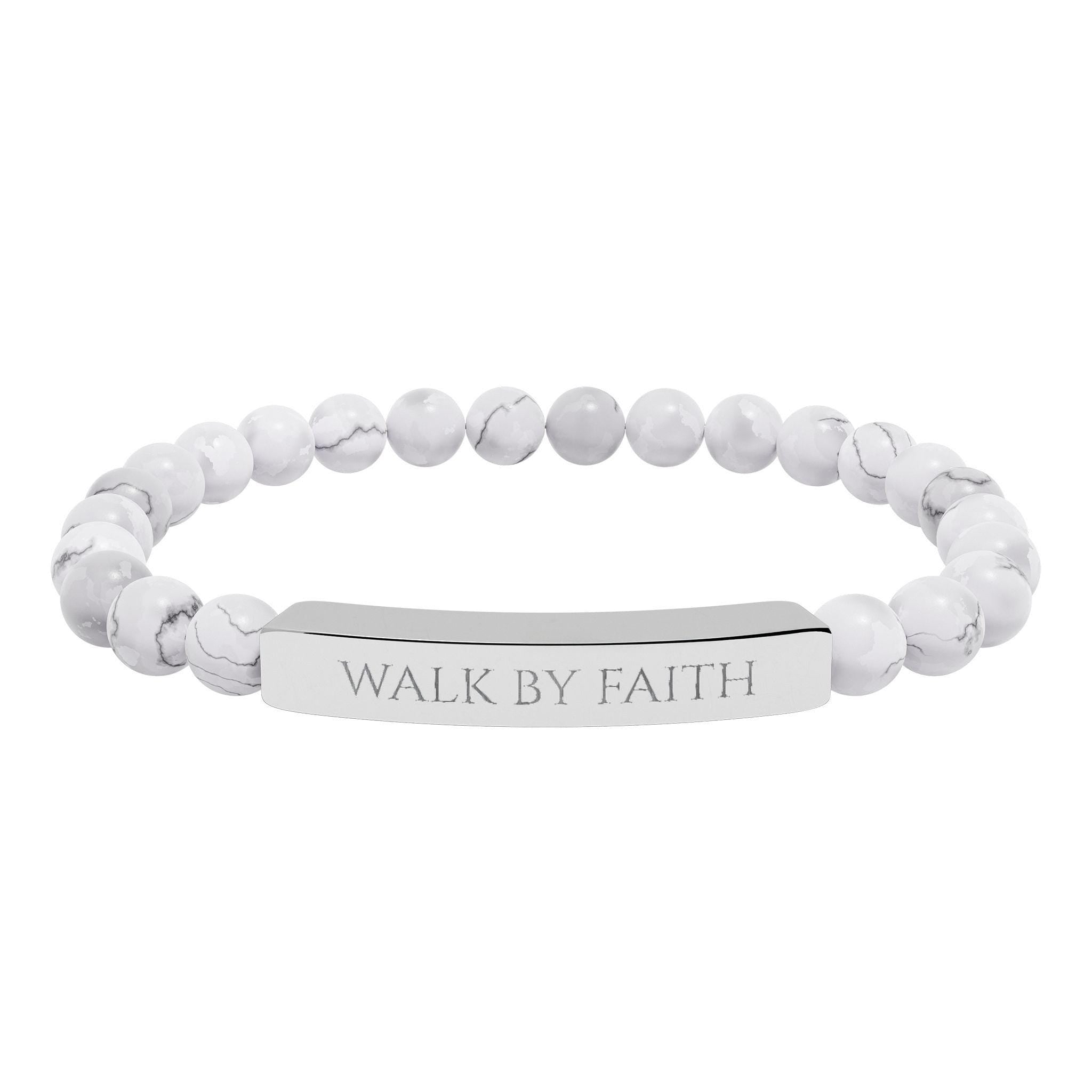 Walk By Faith bar bracelet Natural Stone Stretch Bracelet | Christian Scripture Jewelry