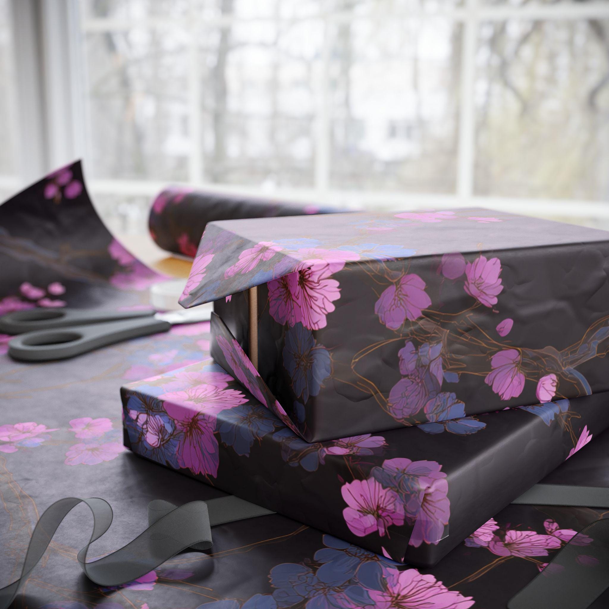 Pink Cherry Blossom Pattern Wrapping Paper | Sakura Trees Floral Gift Wrap