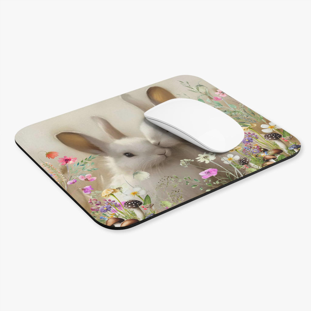 Bunnies and Wildflowers Mouse Pad – Whimsical Woodland Desk Accessory