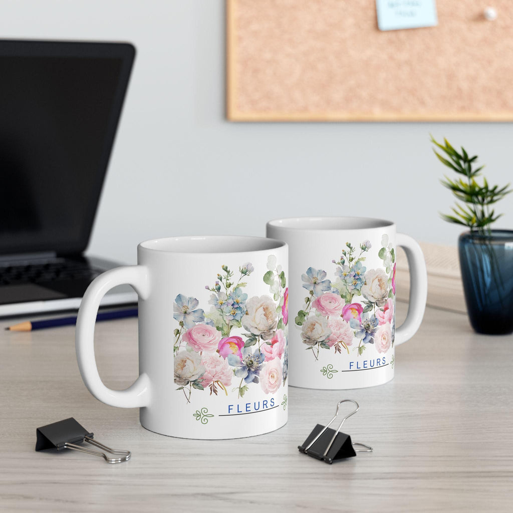 French Ceramic Mug French coffee Cup Elegant Flower Design Coffee Cup for Tea Lovers, Great Gift for Birthdays, Weddings, and Anniversaries