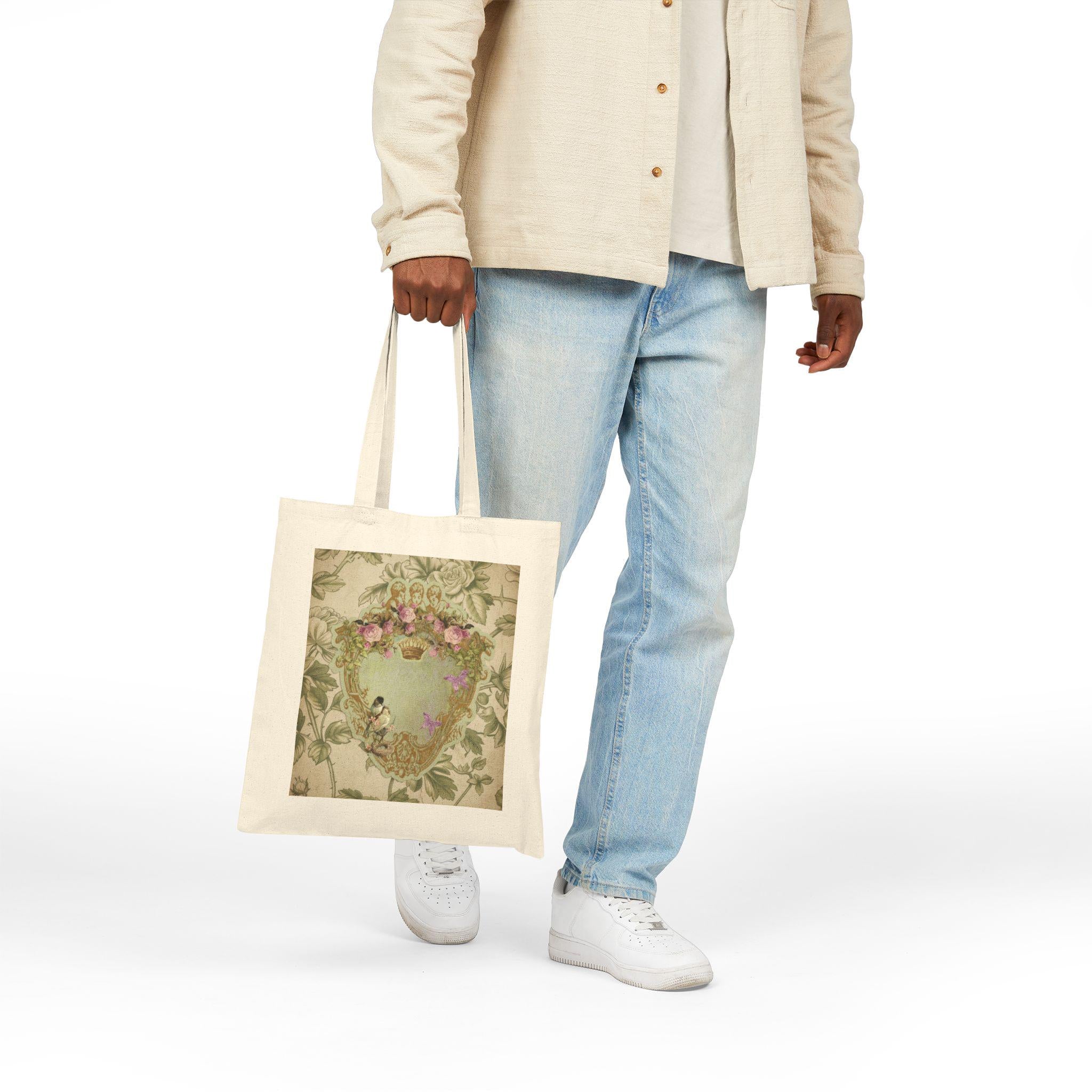 Vintage personalized Cotton Canvas Tote Bag - Green Toile