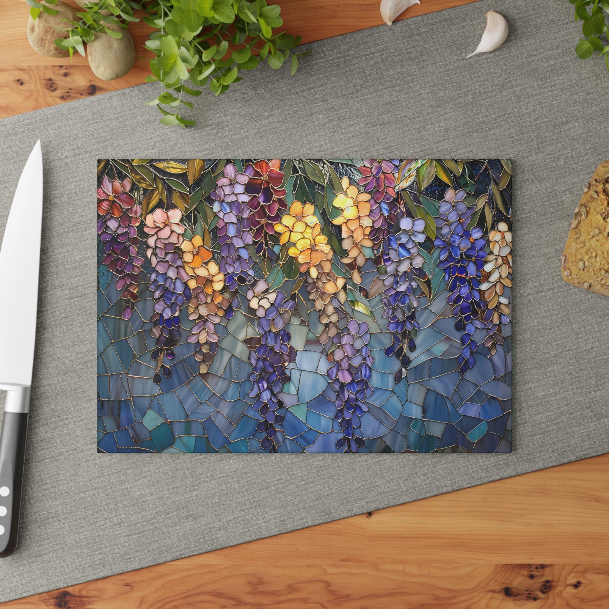 Floral Stained Glass Cutting Board • Maximalist Art Kitchen Tray 3D Image