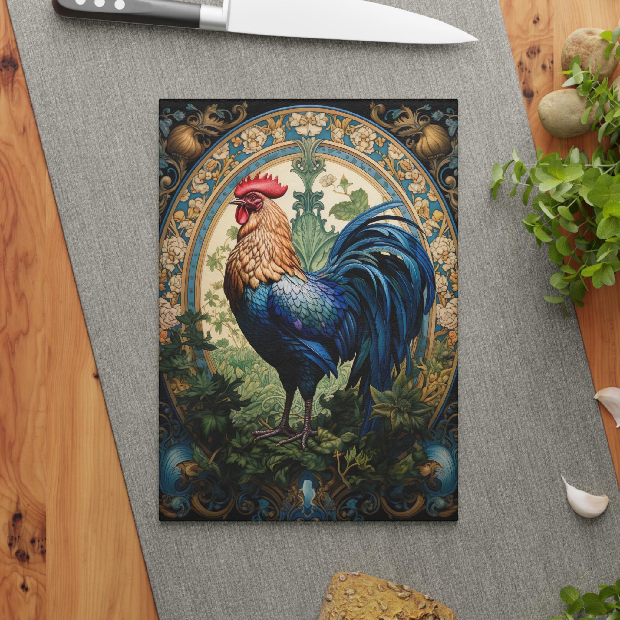 French Rooster Glass Cutting Board: Farmhouse Kitchen Decor