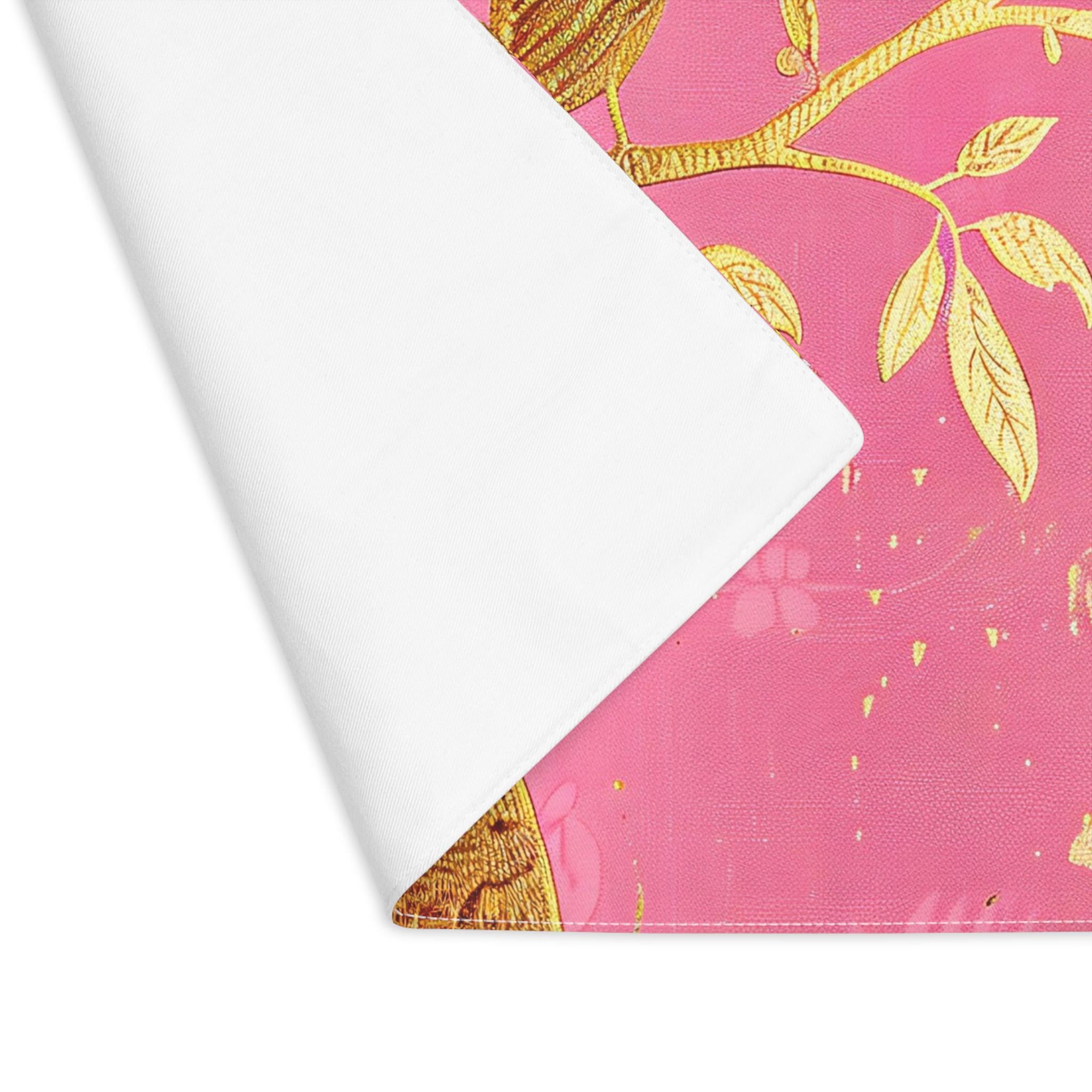 Gold Birds on Flamingo Pink Floral Placemat | Table Decor