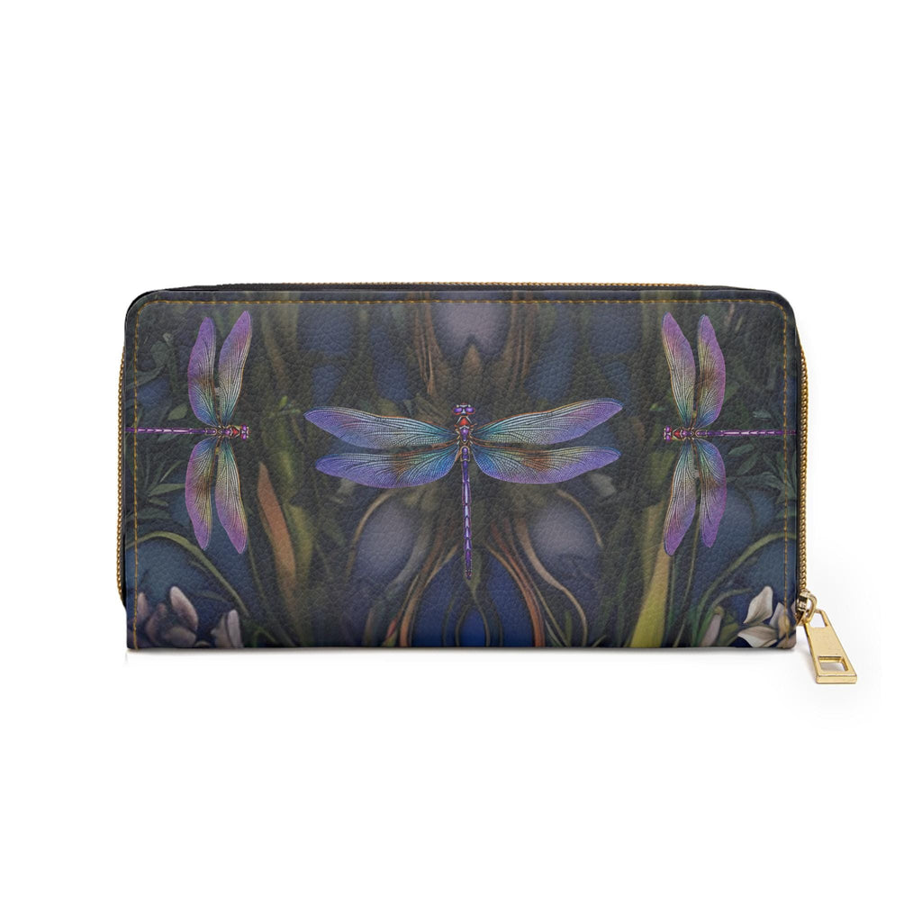 Dragonfly Art Zipper Wallet | Floral, Vintage-Inspired Illustration