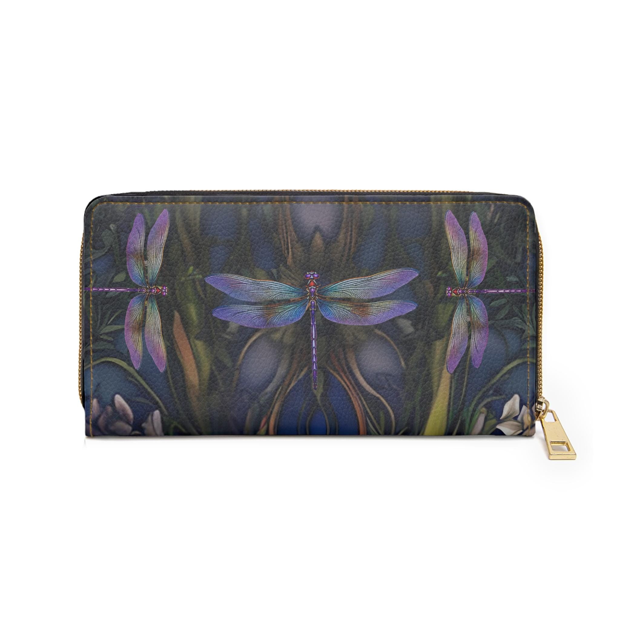 Dragonfly Art Zipper Wallet | Floral, Vintage-Inspired Illustration
