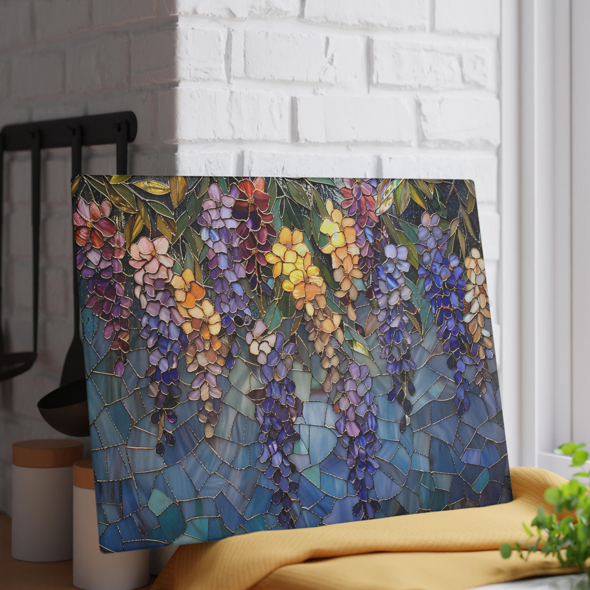 Floral Stained Glass Cutting Board • Maximalist Art Kitchen Tray 3D Image