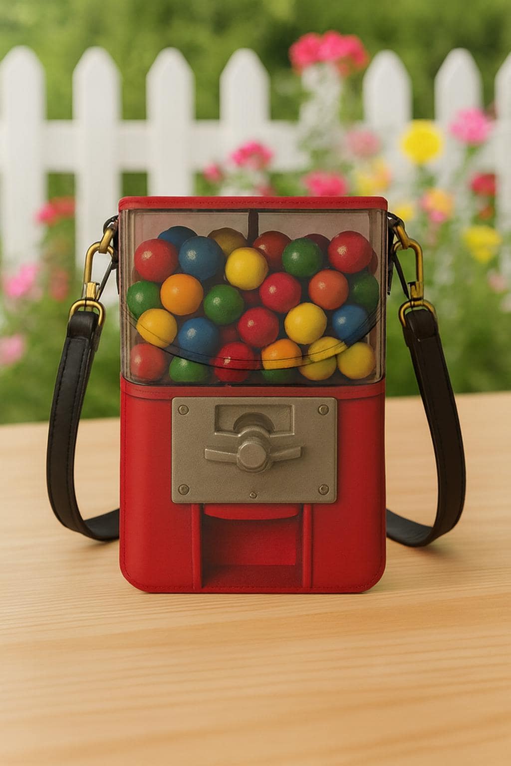 Retro Gumball Machine Crossbody Bag - Red Vegan Leather Novelty Purse for Kitsch Fashion