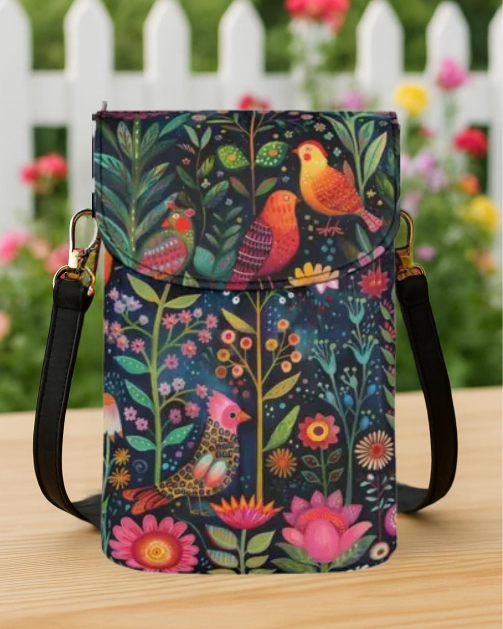 Floral Crossbody Phone Bag: Vegan Leather, Festival Purse