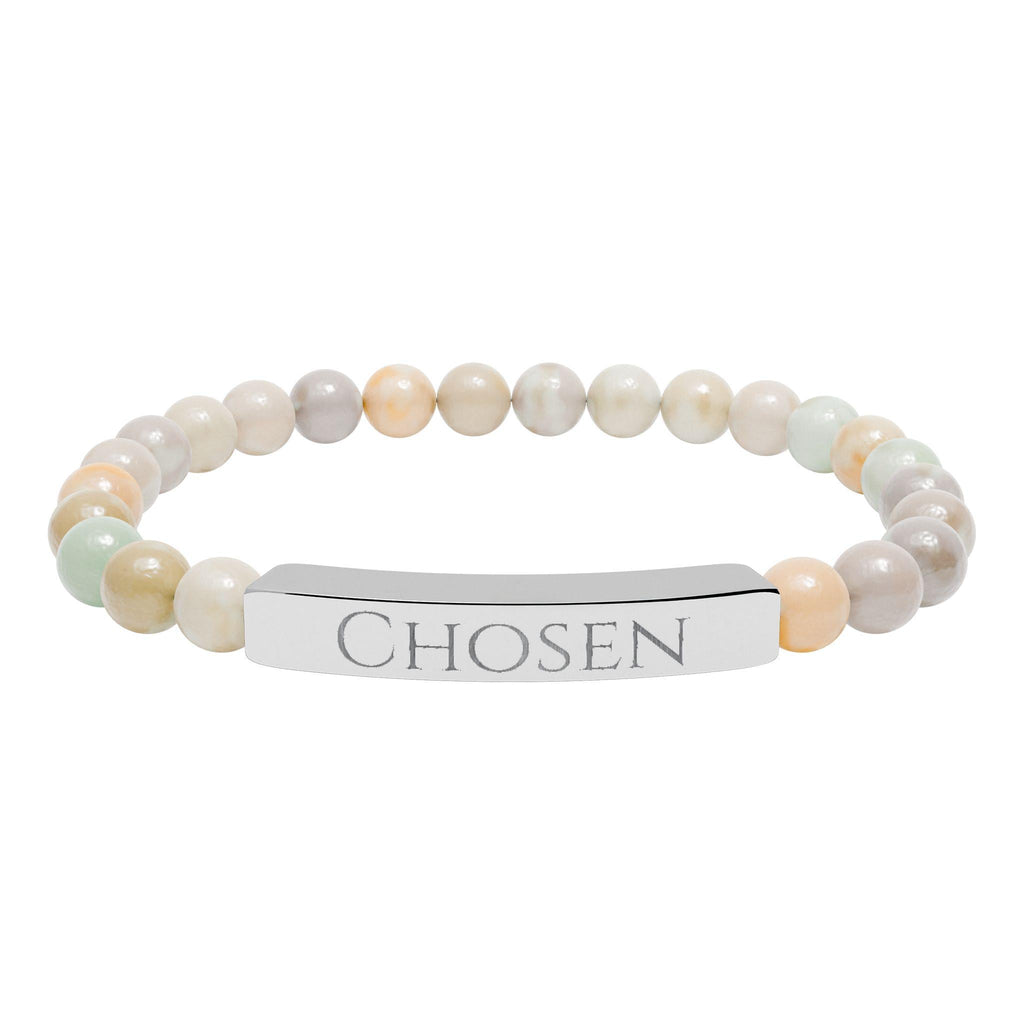 Chosen Engraved Stone Stretch Bracelet | Natural Beaded Bar Bracelet