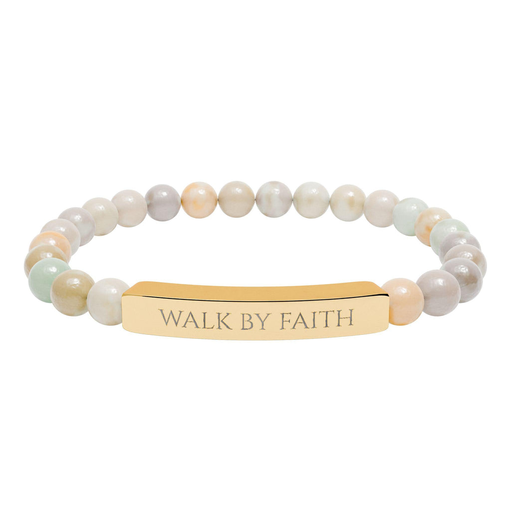 Walk By Faith bar bracelet Natural Stone Stretch Bracelet | Christian Scripture Jewelry
