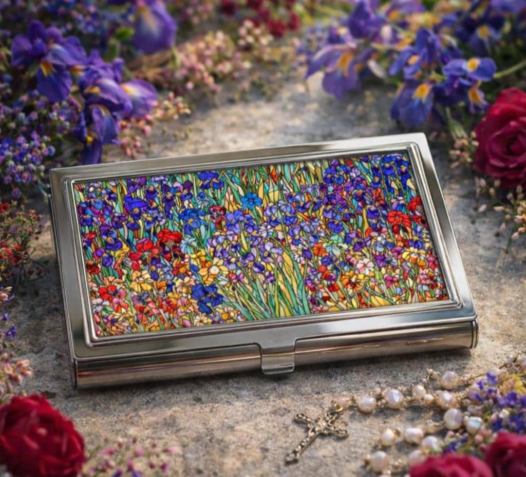 Floral Mosaic Business Card Holder | Boutique Office Gift | Elegant Card Case