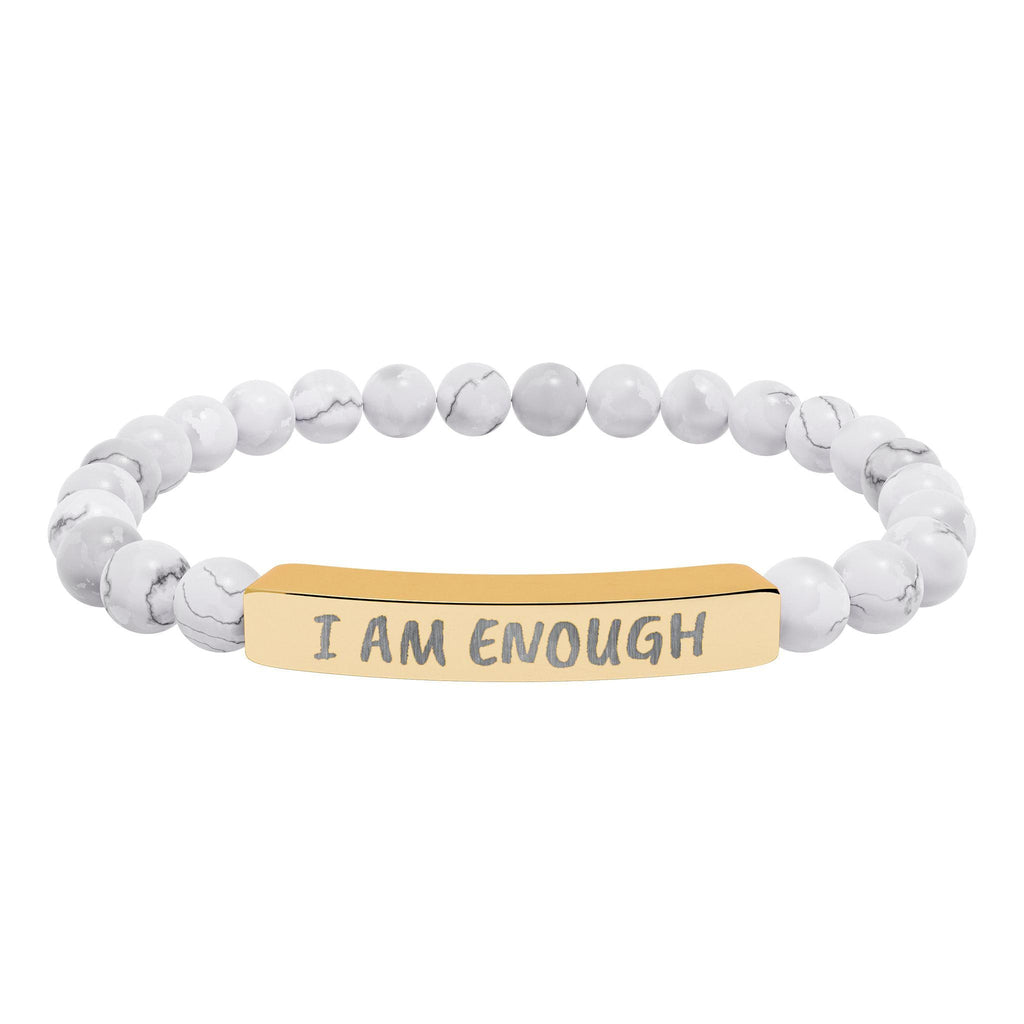 I Am Enough Engraved Bar Bracelet Natural Stone Stretch Bracelet | Affirmation Jewelry Gift For Her