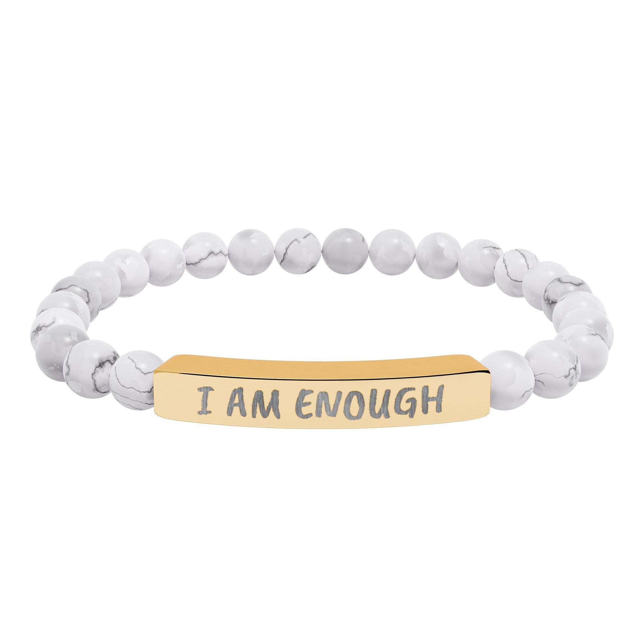 I Am Enough Engraved Bar Bracelet Natural Stone Stretch Bracelet | Affirmation Jewelry Gift For Her