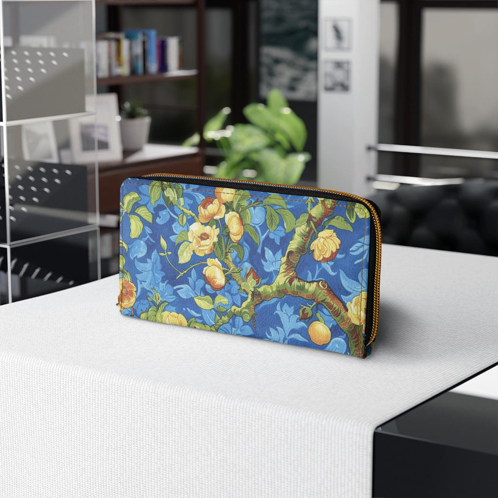 Portuguese Tile Vegan Leather Wallet • Blue Floral Pattern Clutch