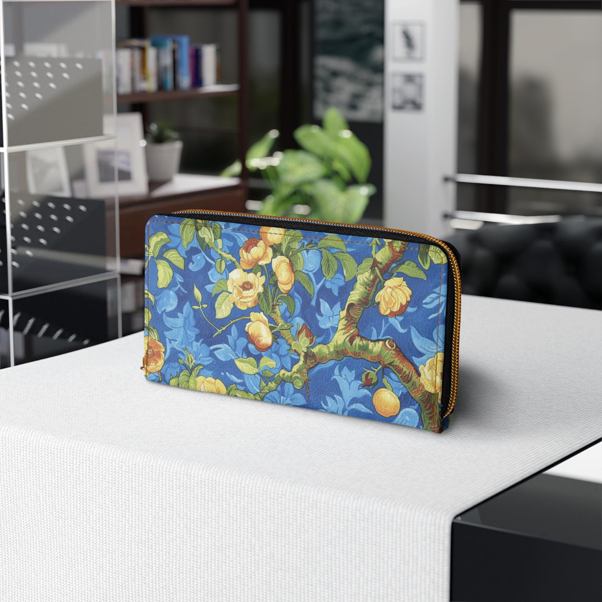 Portuguese Tile Vegan Leather Wallet • Blue Floral Pattern Clutch