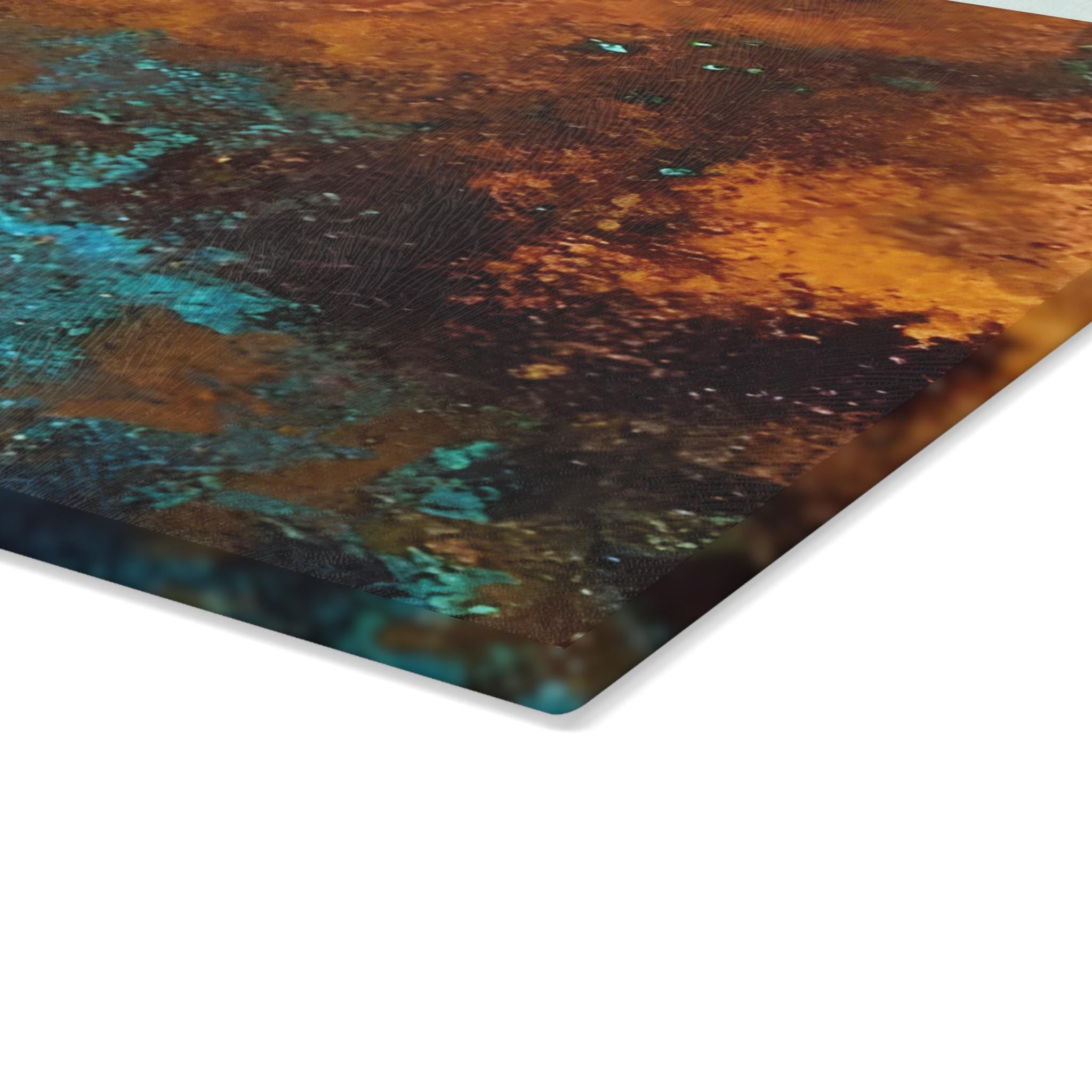 Glass Cutting Board: Copper Camouflage Salamander, Verdigris Patina Kitchen Decor