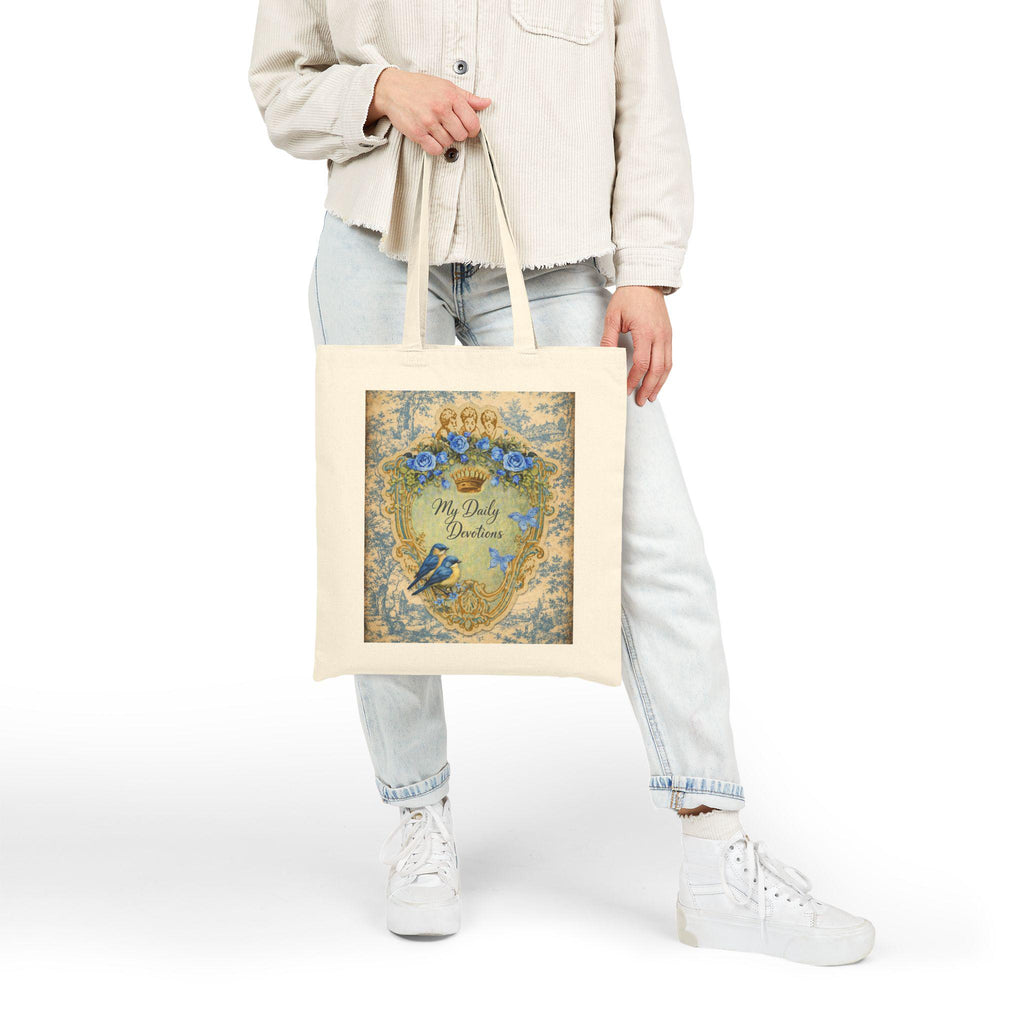 Vintage Blue Roses Heart Shield tote bag | Cotton Canvas Tote