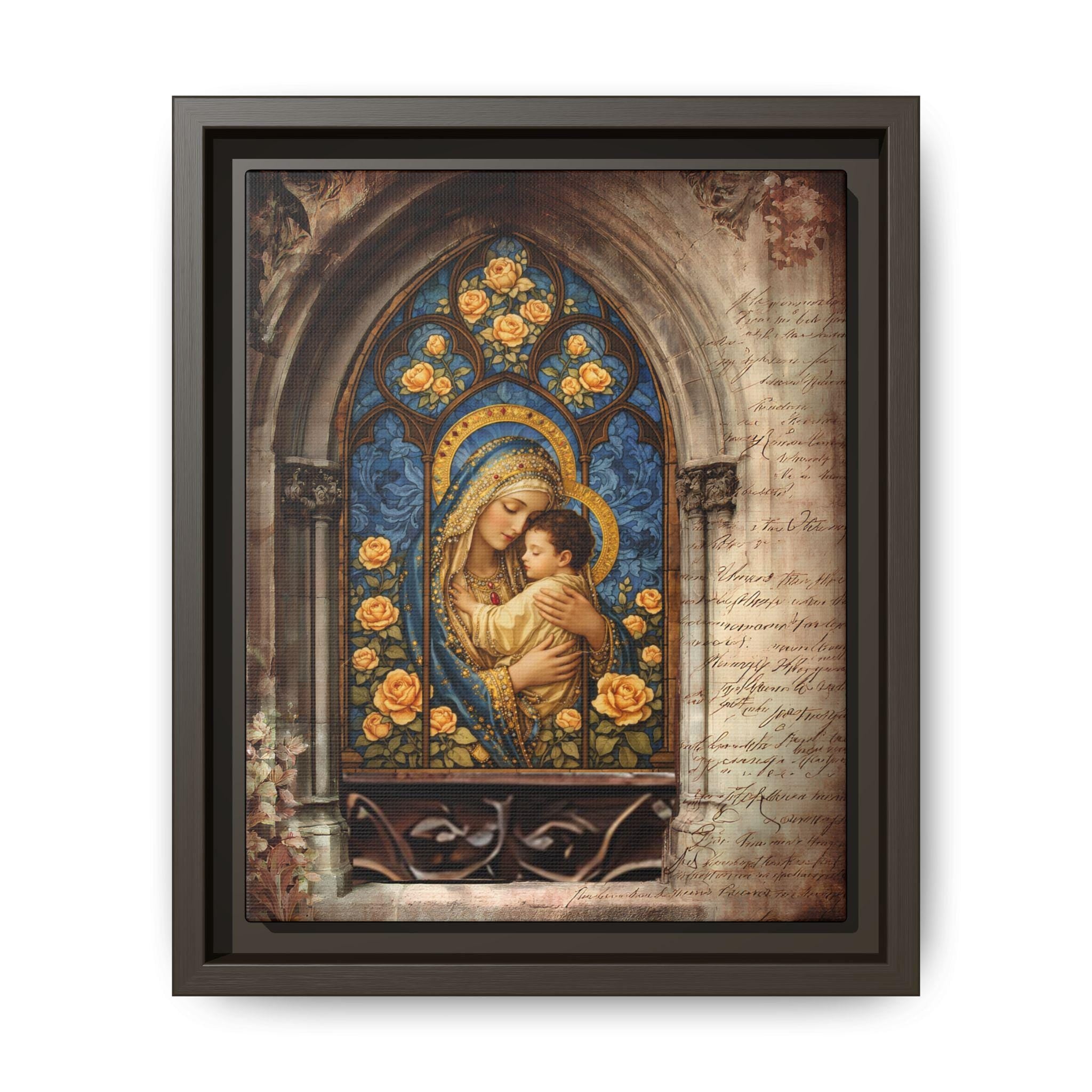 Madonna and Child Stained Glass Print Matte Canvas, Framed