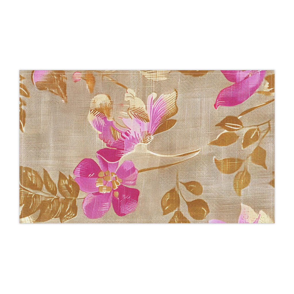 Golden Fiber Floral Vine Tea Towel | Pink Botanical Kitchen Towel