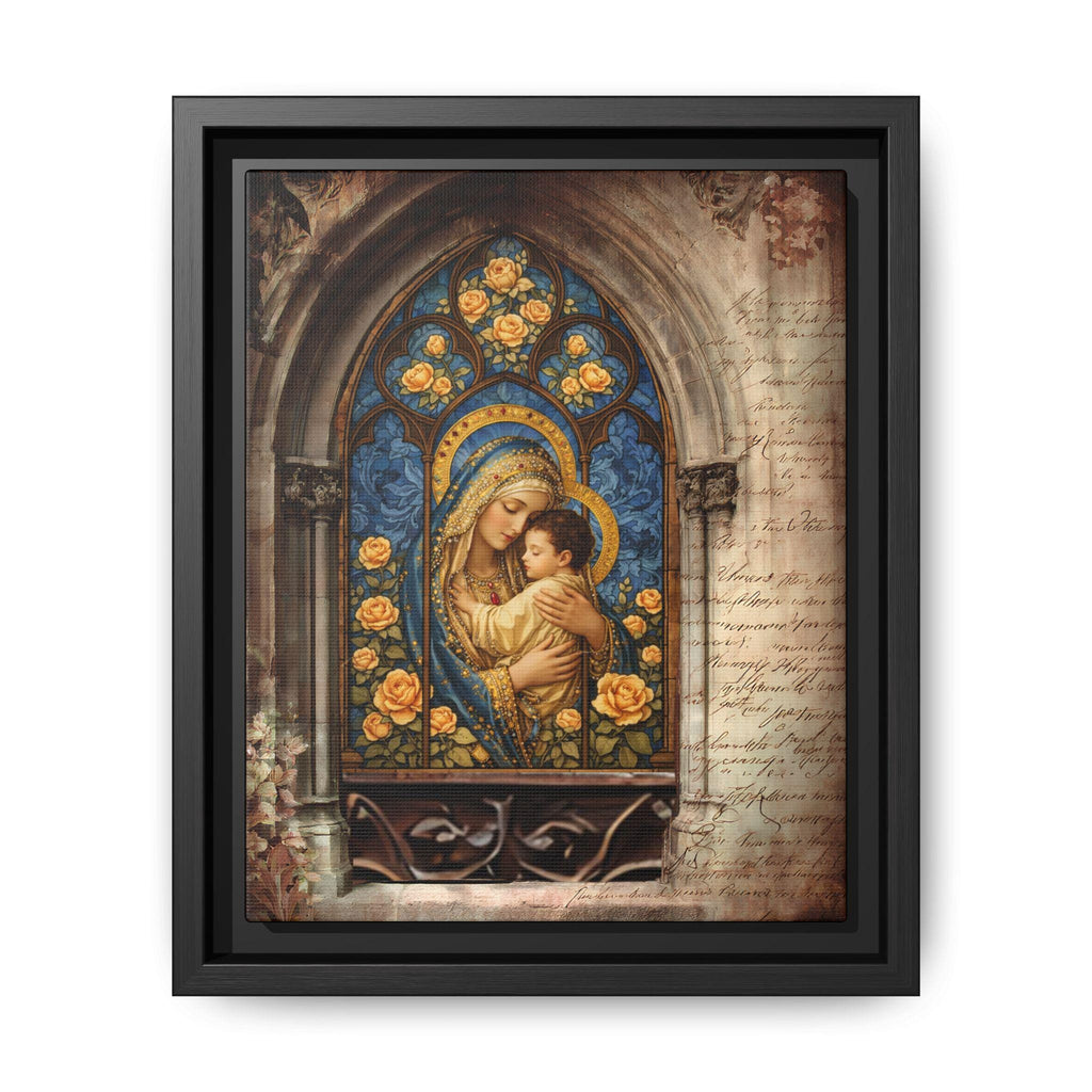 Madonna and Child Stained Glass Print Matte Canvas, Framed