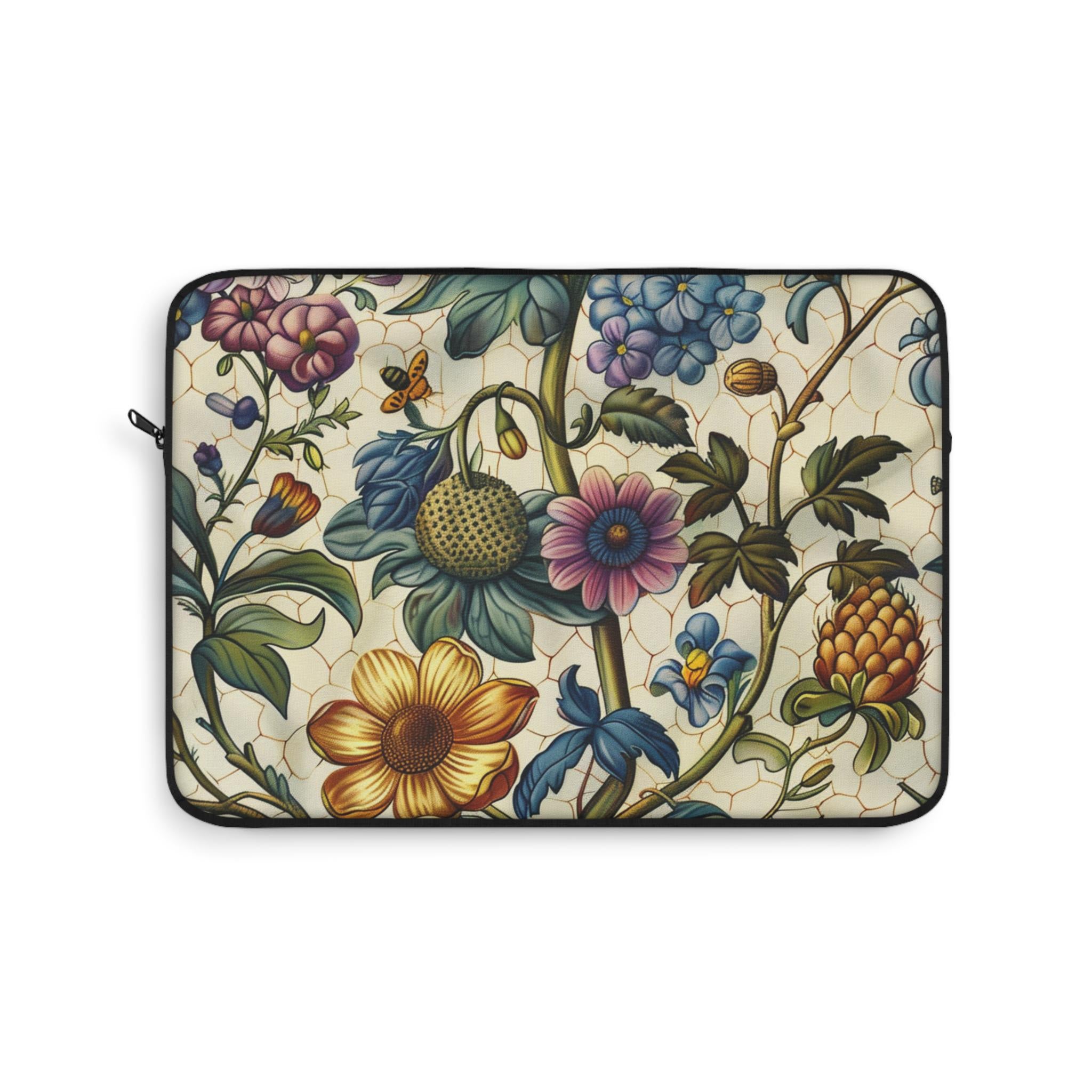 Vintage William Morris Floral Laptop Sleeve | Cream Botanical Zip Sleeve Fleece Interior