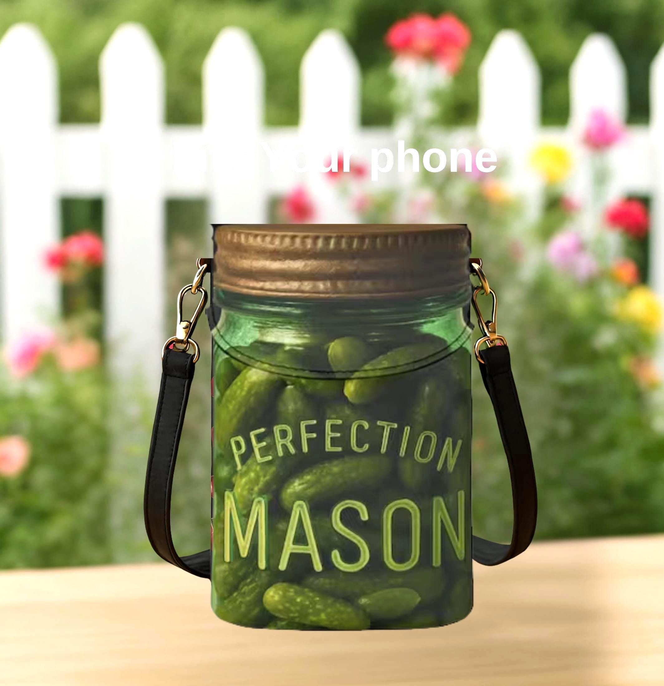 Pickle Jar Crossbody Bag: Novelty Vegan Leather Phone Purse