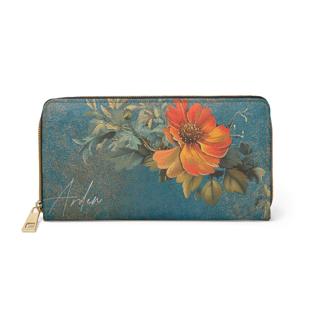 Orange Floral Wallet • Botanical Pattern Zipper Clutch • PCS Garden Accessory