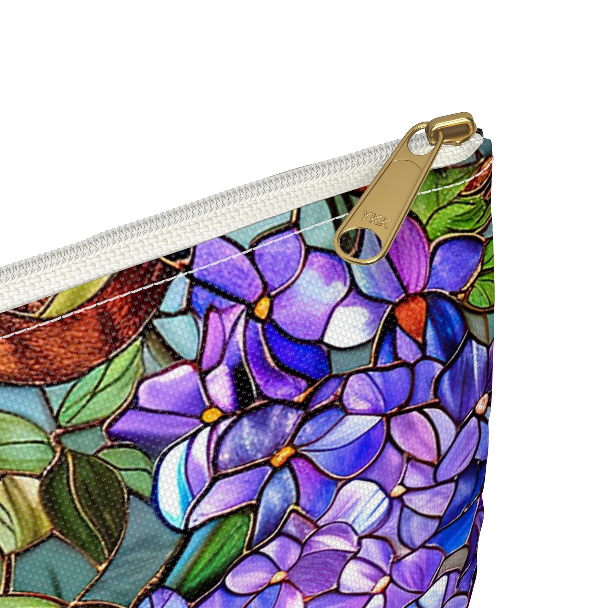 Wisteria Floral Accessory Pouch | Stained Glass Garden Print Zipper Bag