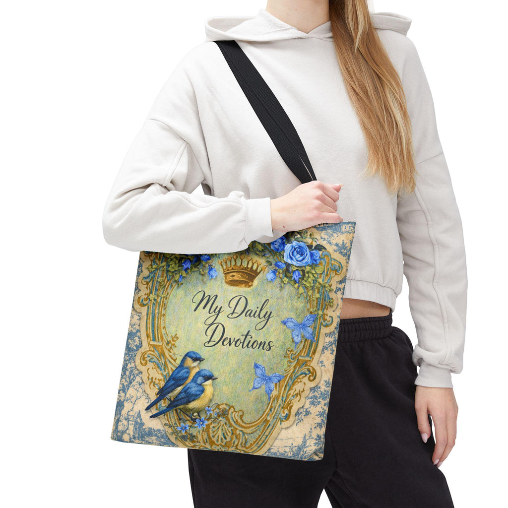 My Daily Devotions Tote Bag | Bluebird Floral Scripture Design Bible Study Accessory