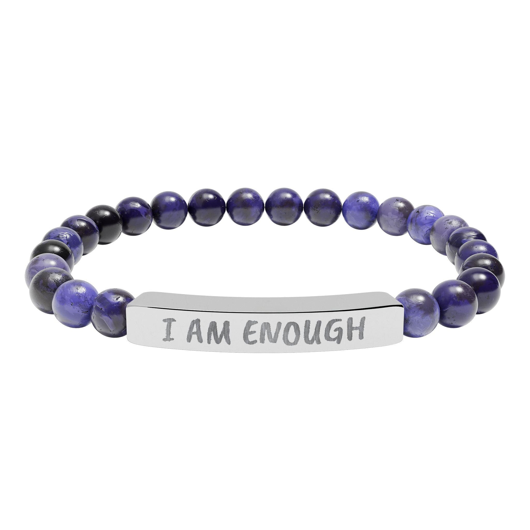 I Am Enough Engraved Bar Bracelet Natural Stone Stretch Bracelet | Affirmation Jewelry Gift For Her