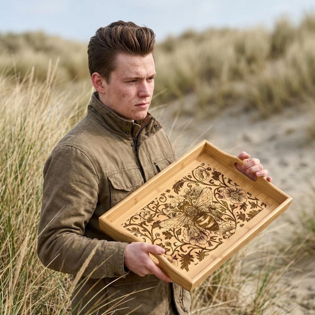 Engraved Bee Vintage Bamboo Serving Tray | Bed Tray | Wedding Anniversary Gift