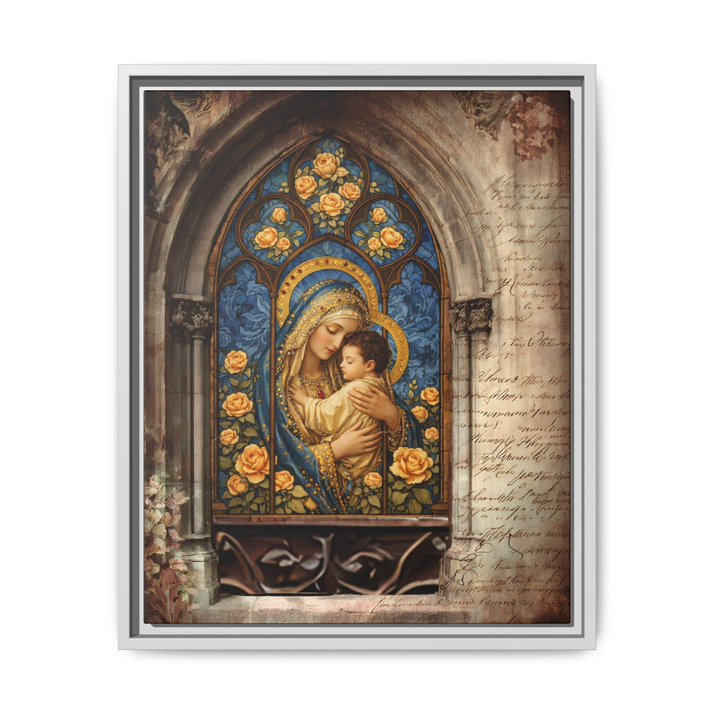 Madonna and Child Stained Glass Print Matte Canvas, Framed