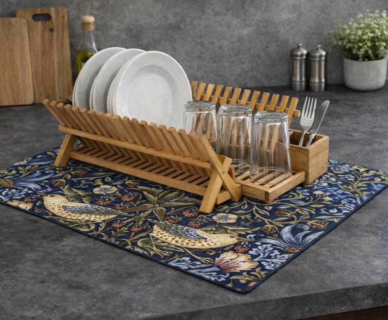 William Morris Strawberry Thieves Dish Mat | Microfiber Kitchen Mat