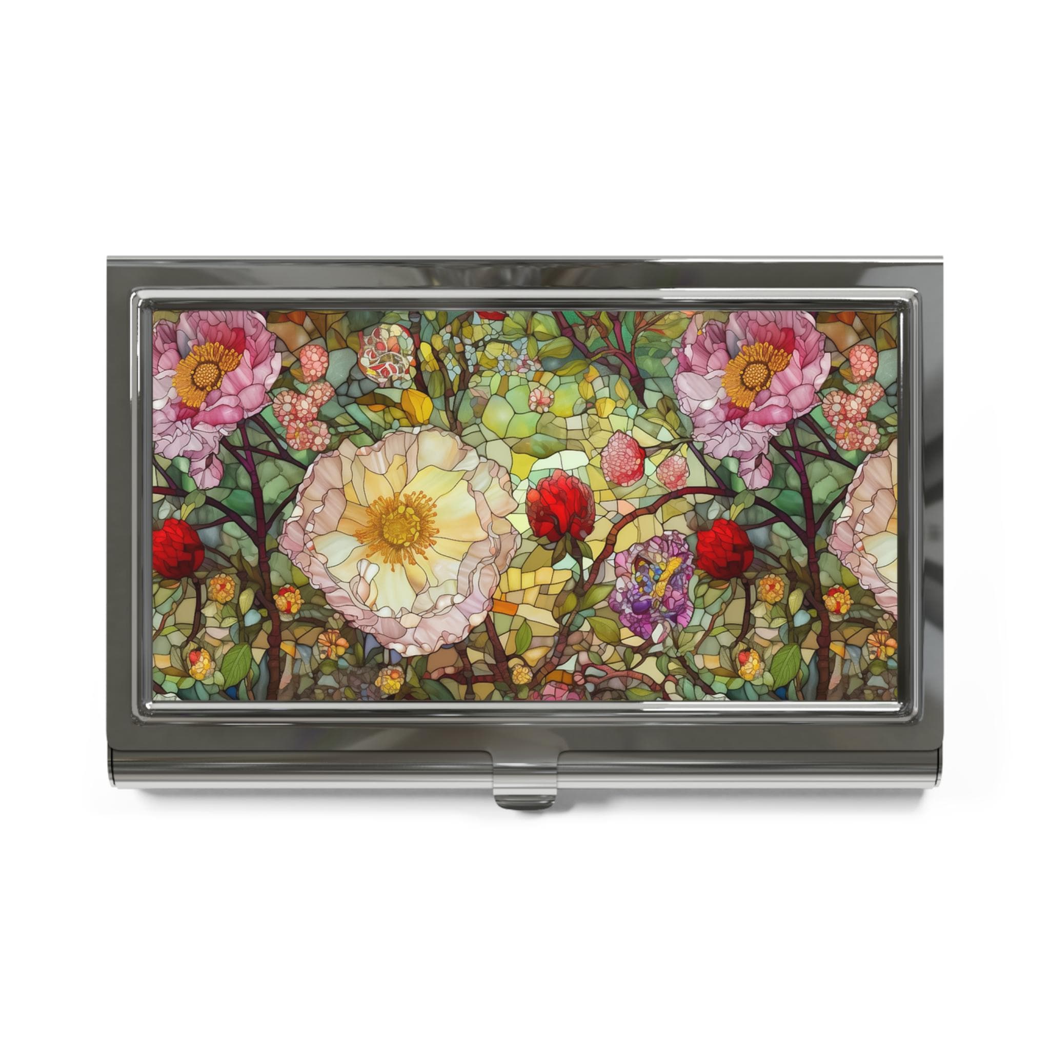 Floral Mosaic Business Card Holder, Elegant Office Gift