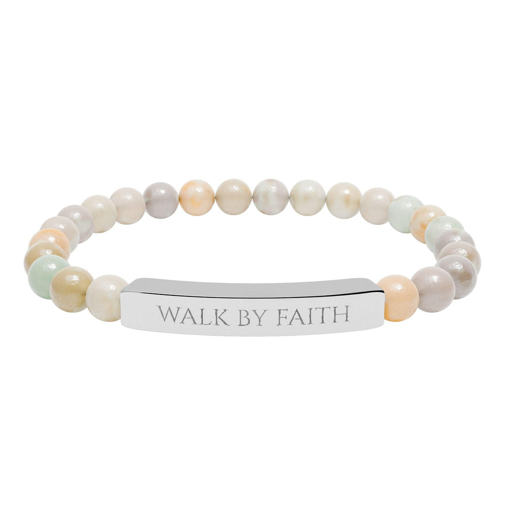 Walk By Faith bar bracelet Natural Stone Stretch Bracelet | Christian Scripture Jewelry